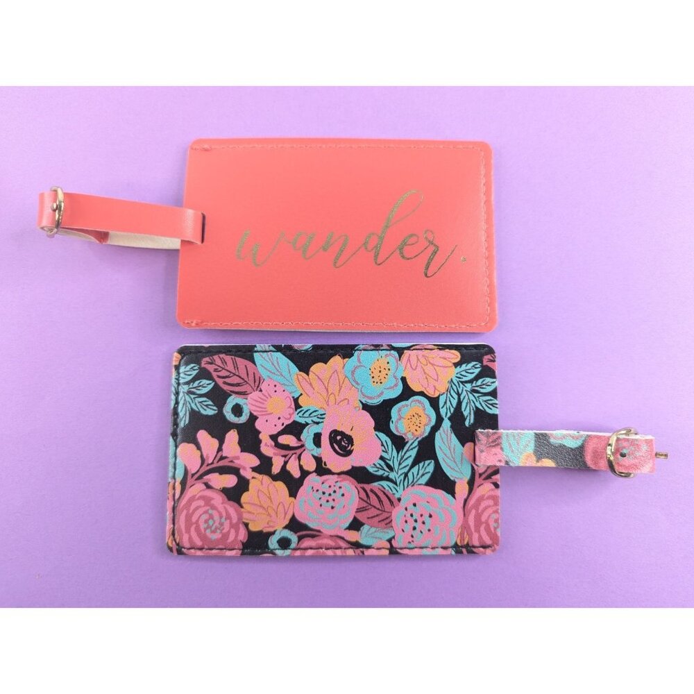 Canyon Moon Floral & Salmon Pink Luggage Tags Set – Travel Bag ID - NEW in Box
